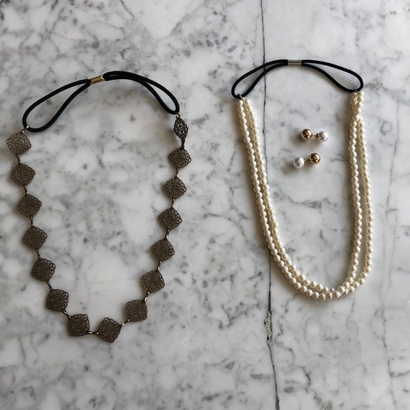 jeweled head pieces and pearl earrings SOLD - Picture 2 of 4